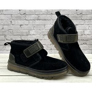 UGG Neumel Black Suede Plush Booties Wool Lined Clear Soles SZ 10 SN# 1137030